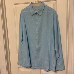 Men’s Tasso Elba Linen Cotton Blend Button Down Shirt  Aqua Blue Size XL